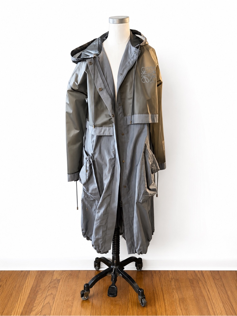 Loewe Gray Hooded Jacket with Branded Label